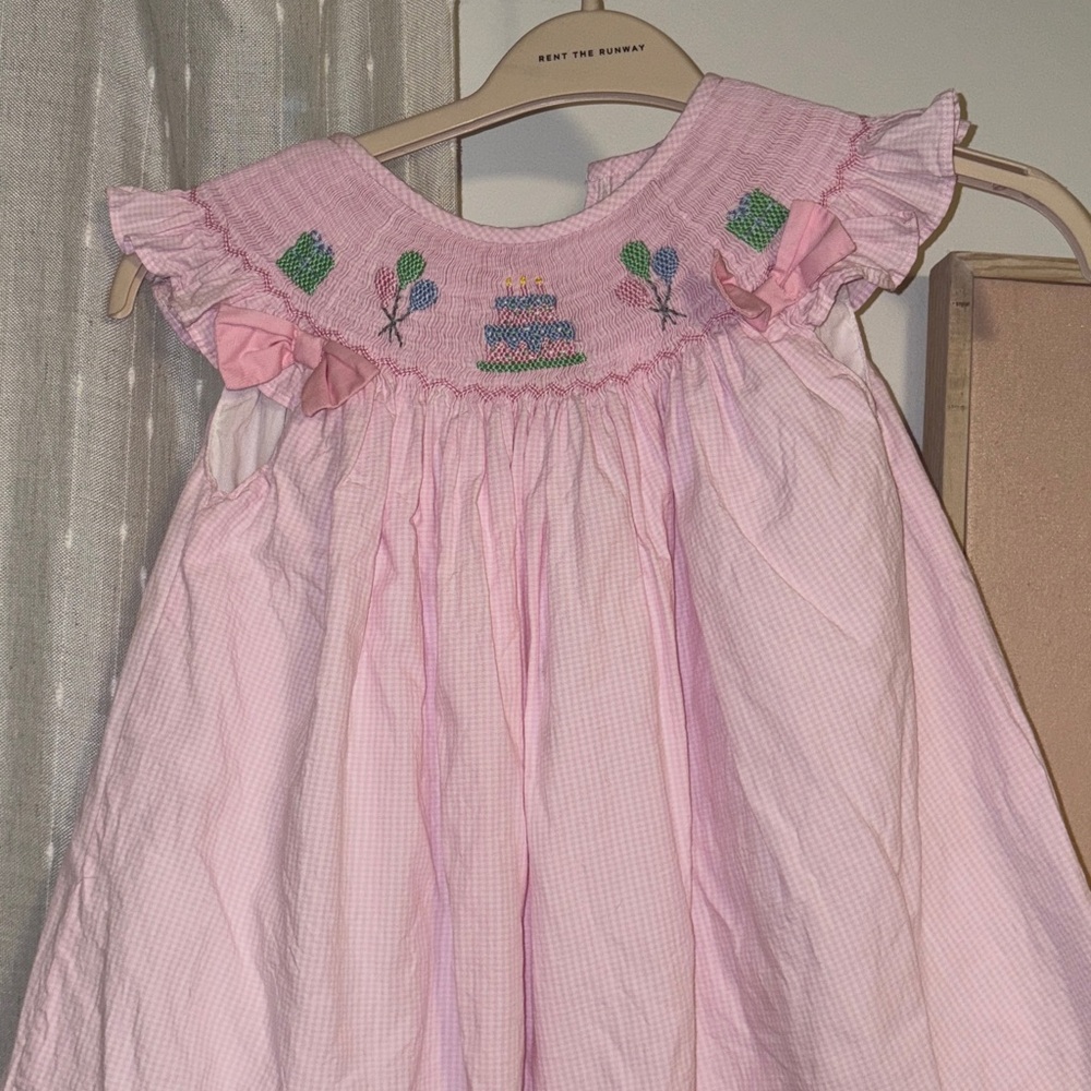Pink Smocked Dress with Embroidered Details